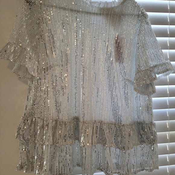 Andree silver sequins ruffle top . Large - Picture 3 of 3